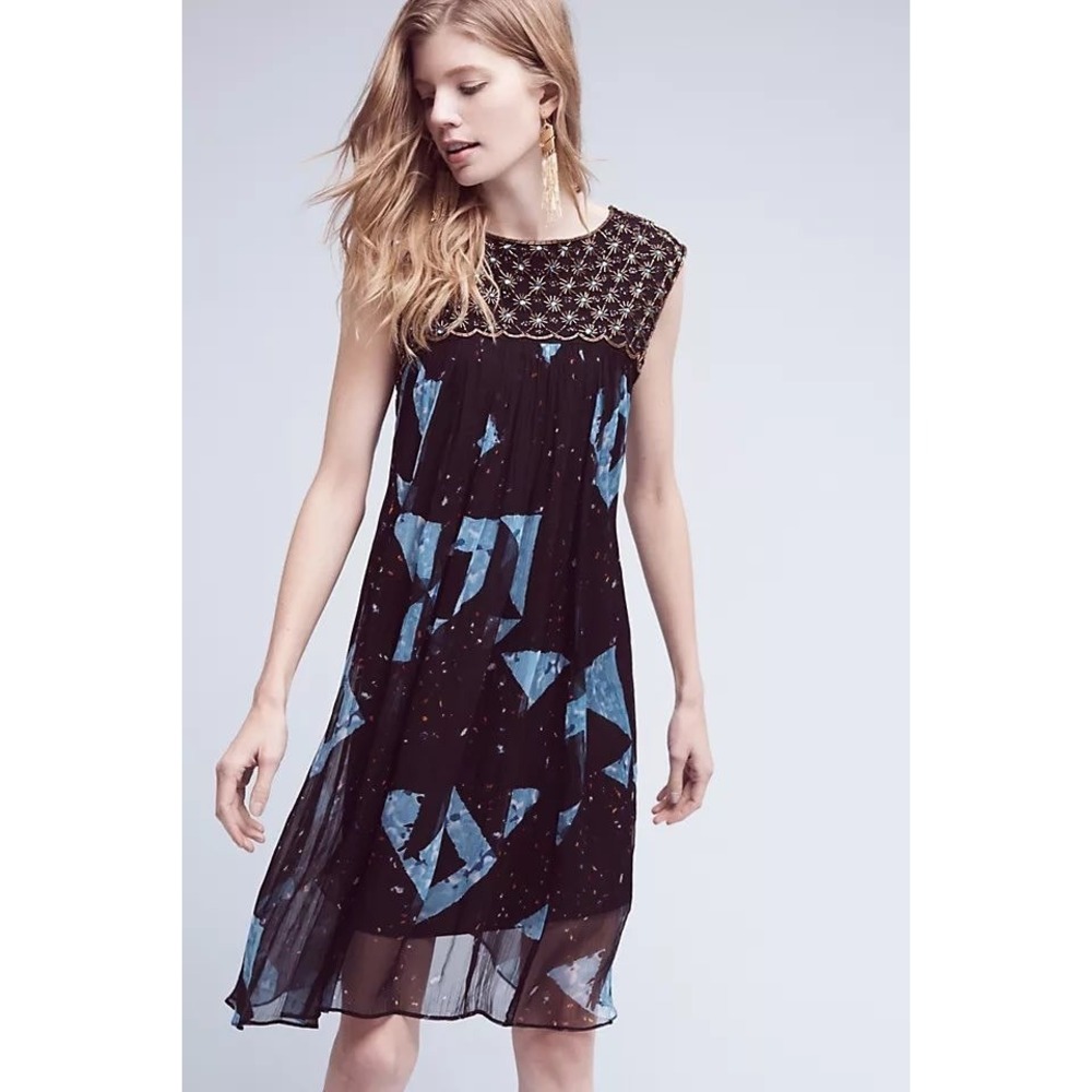 Moulinette Soeurs Anthropologie Boho Beaded Swing Dress Size 00 Whimsigoth Fairy